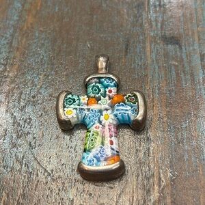 Colorful Murano Millefiori Cross 925 silver